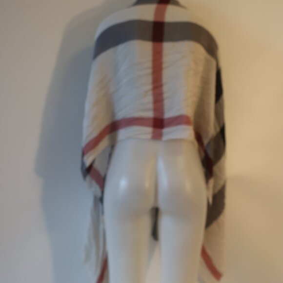 Womens Burberry Black Red White 100% Silk Check Print Design Rectangle Scarf - Picture 5 of 12
